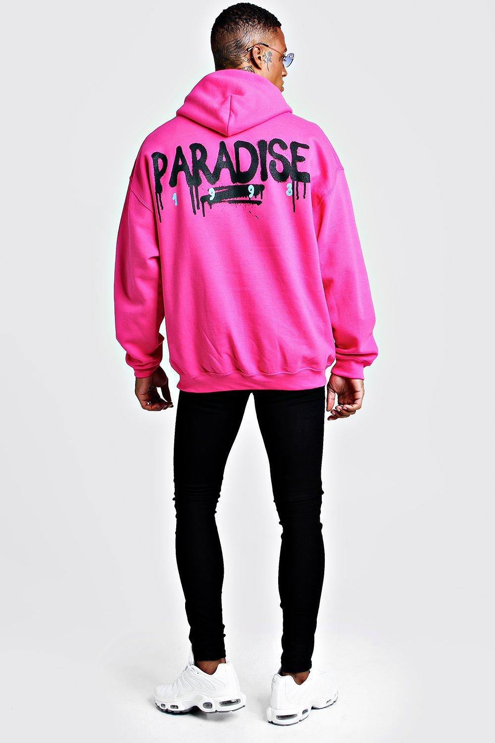 Men s Oversized Paradise Print Hoodie boohoo