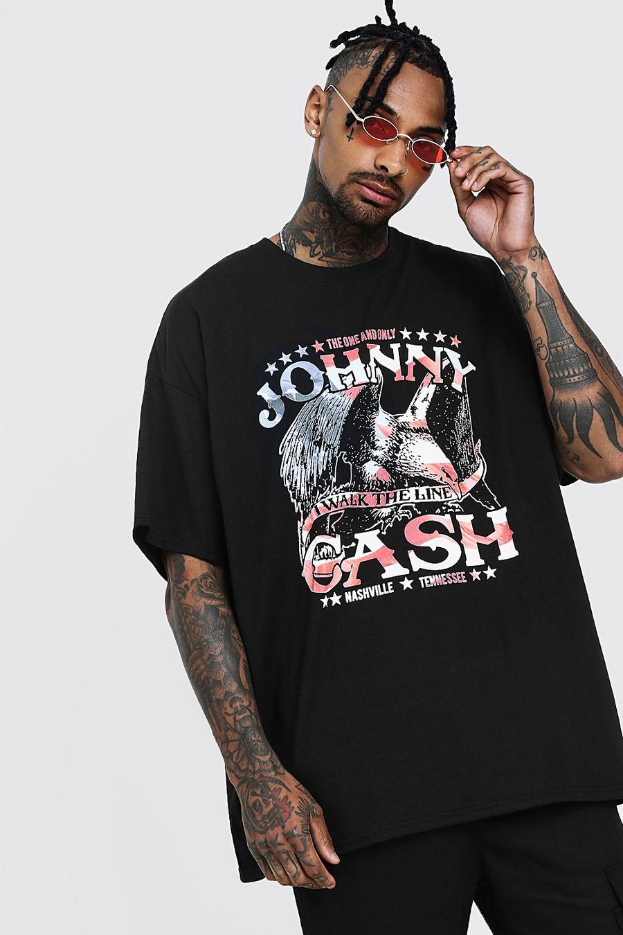 Black Oversize t-shirt med Johnny Cash-tryck image number 1