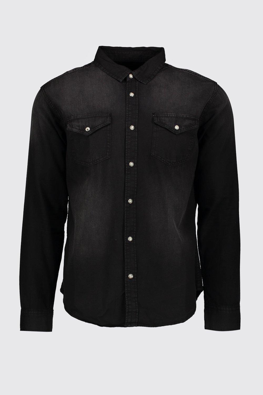 Mens black denim 2025 shirt uk