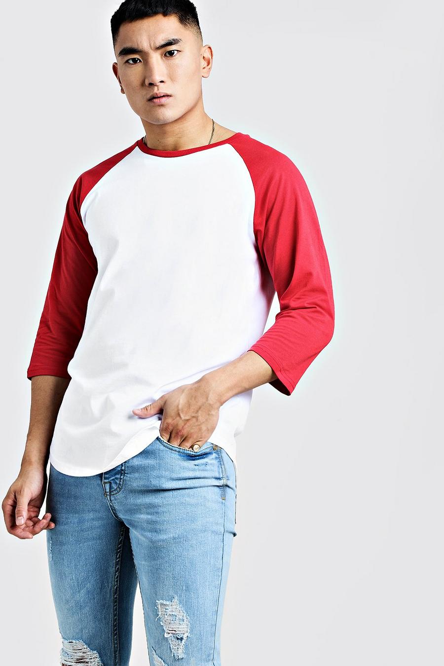Red 3/4 Sleeve Raglan T-Shirt image number 1