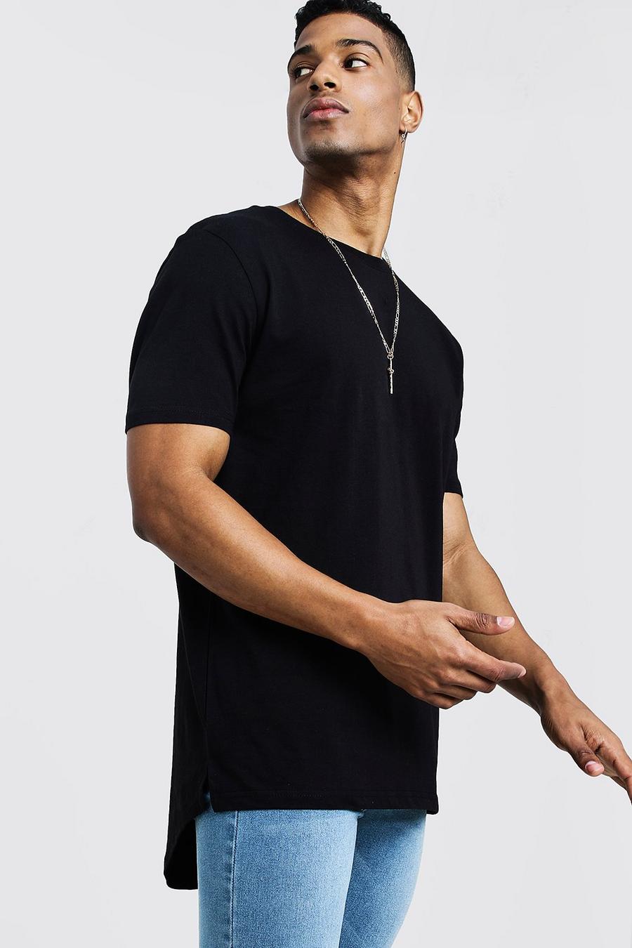 Black T-shirt i lång modell med asymmetrisk fåll image number 1