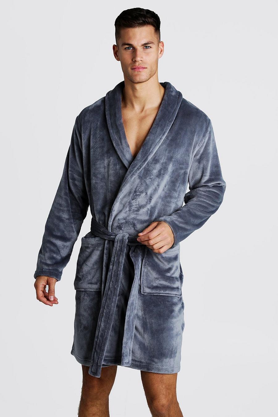 Shawl Collar Soft Fleece Embroidered Robe image number 1