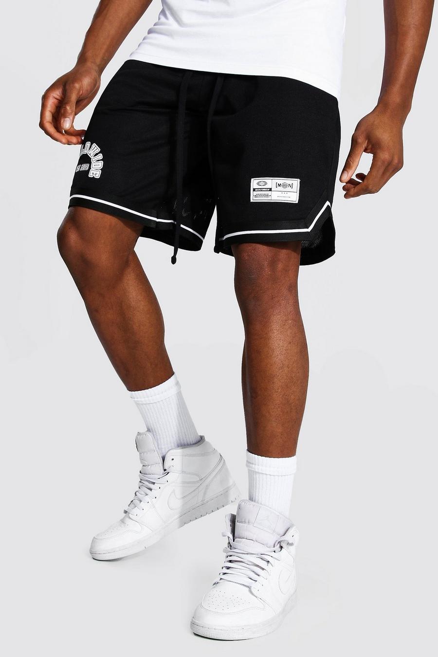 Pantaloncini da basket in rete con fascia e scritta Worldwide, Nero negro image number 1