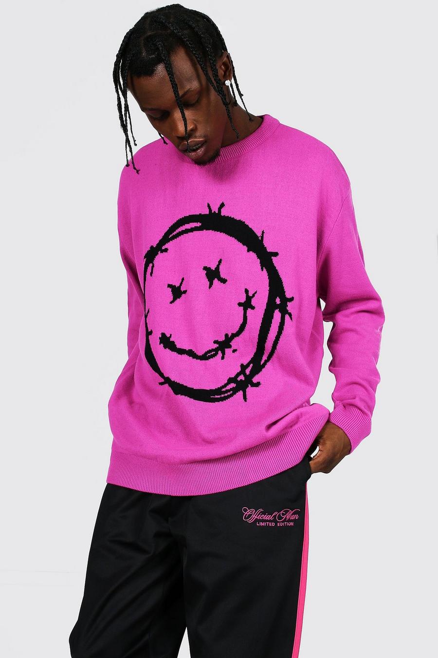 Pullover mit Stacheldraht-Smiley, Rosa image number 1
