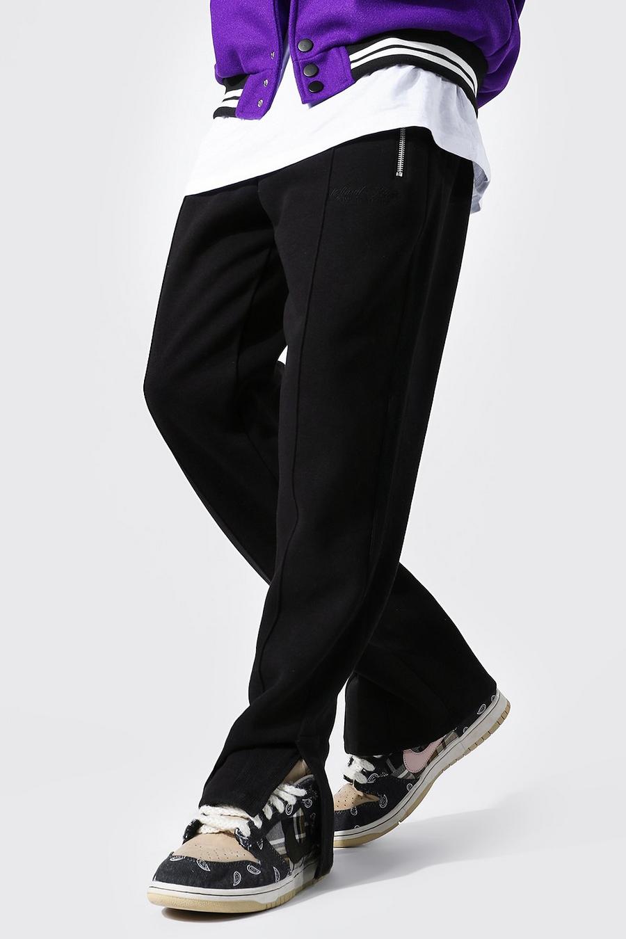 Black Relaxed Official Man Track Pant With Split Hem image number 1