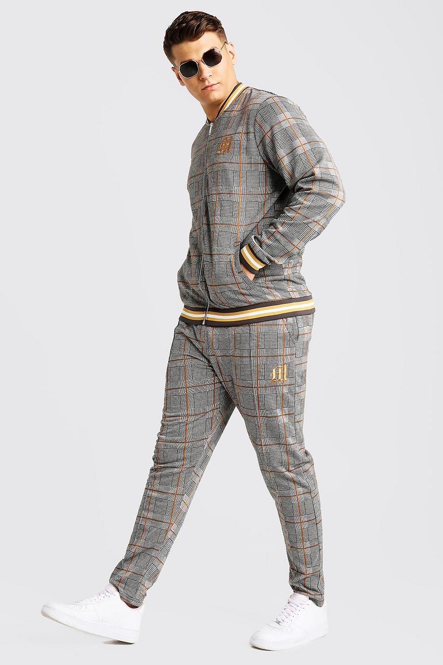 Black Plus Size Check Tracksuit With M Embroidery image number 1