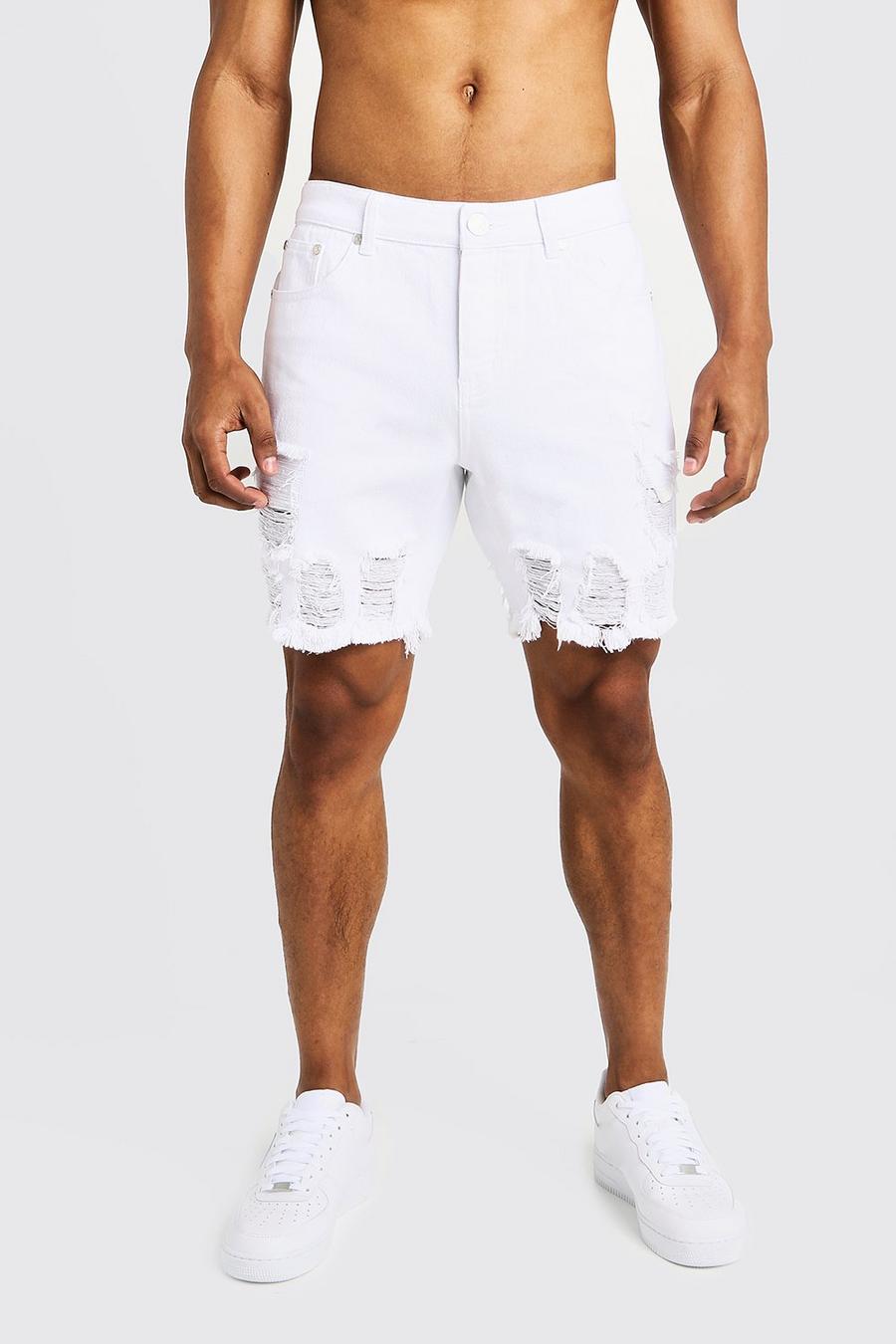 Slim Fit Denim Shorts with Heavy Distressing image number 1