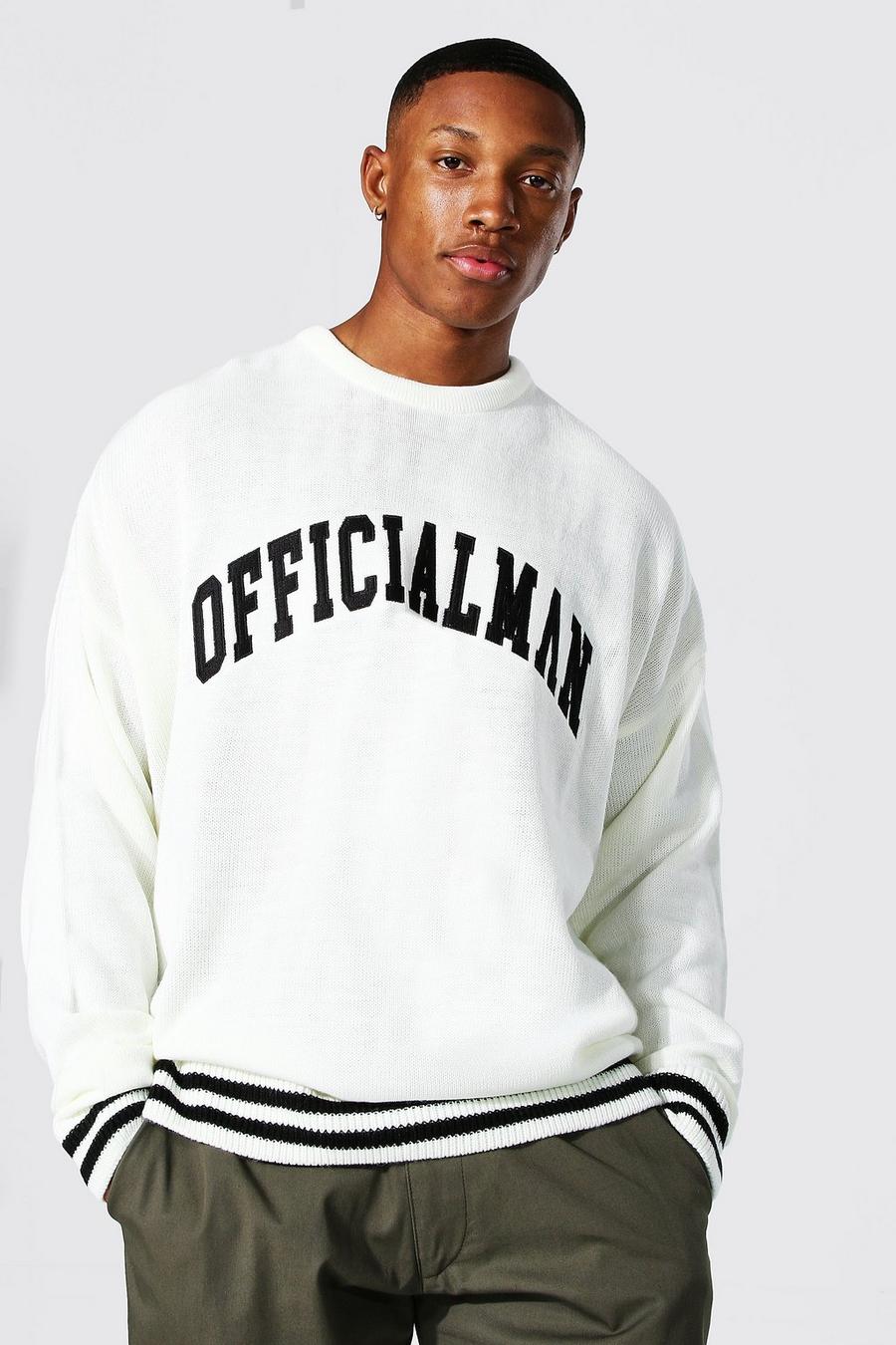 Ecru Embroidered Varsity Jumper With Striped Rib image number 1