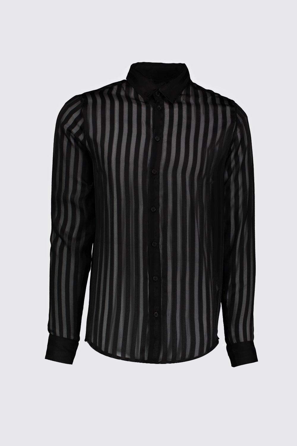 Semi Sheer Vertical Stripe Long Sleeve Shirt