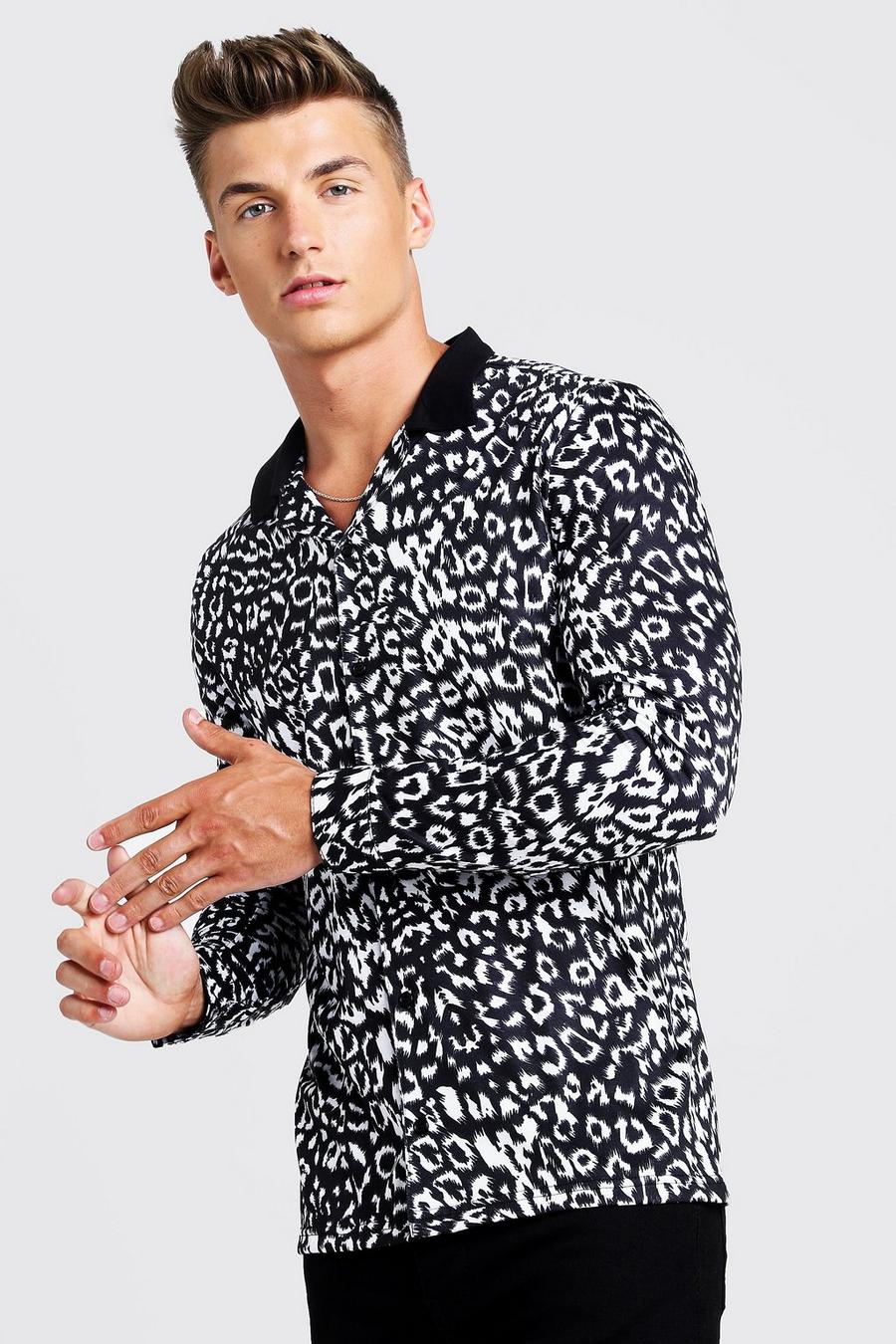 Animal Print Long Sleeve Muscle Fit Revere Shirt image number 1