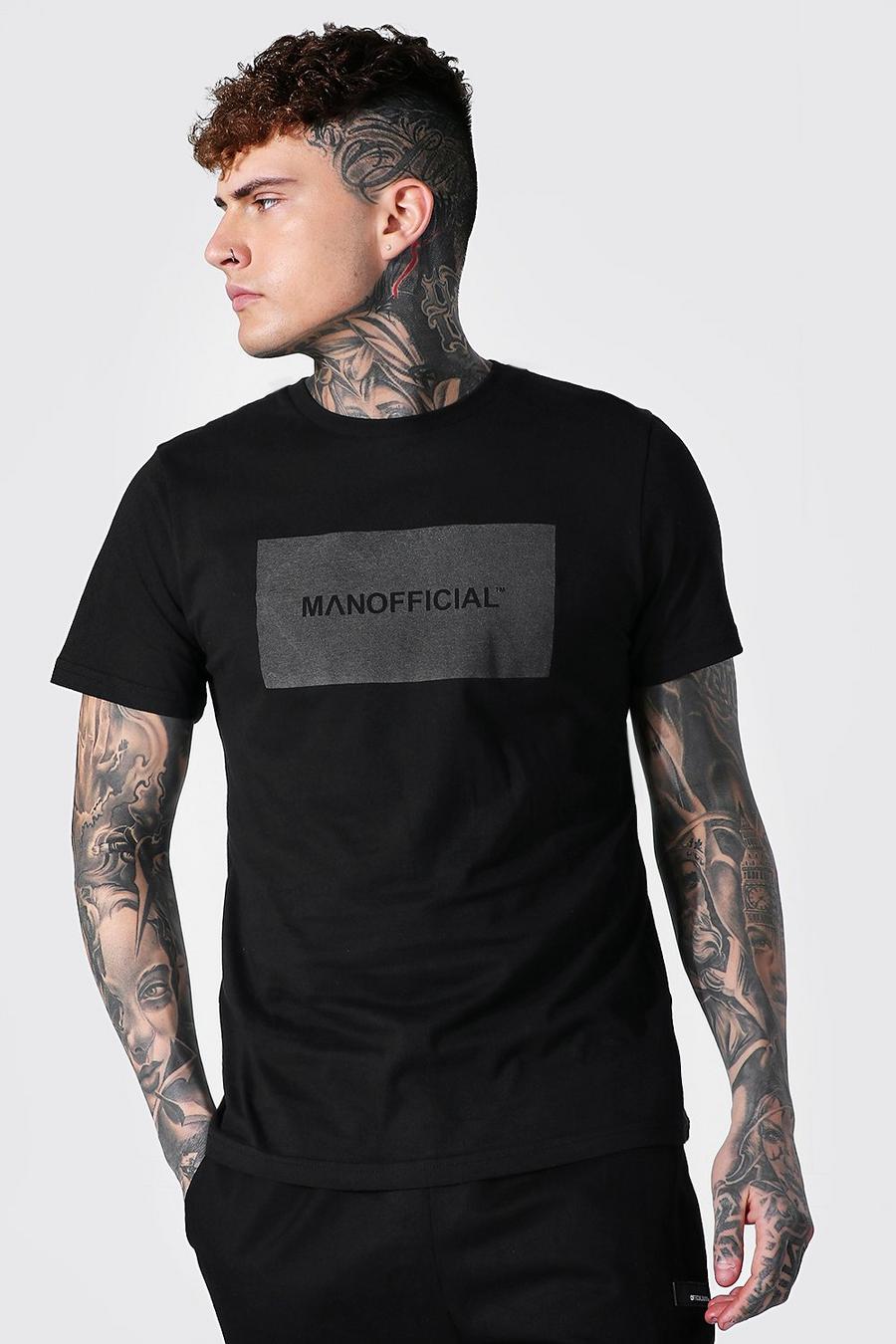 T-shirt slim fit con riquadro riflettente Official MAN, Nero image number 1