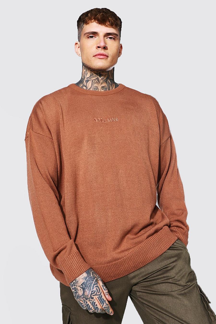 Rust Oversized Ofcl Man Tonal Embroidered Jumper image number 1