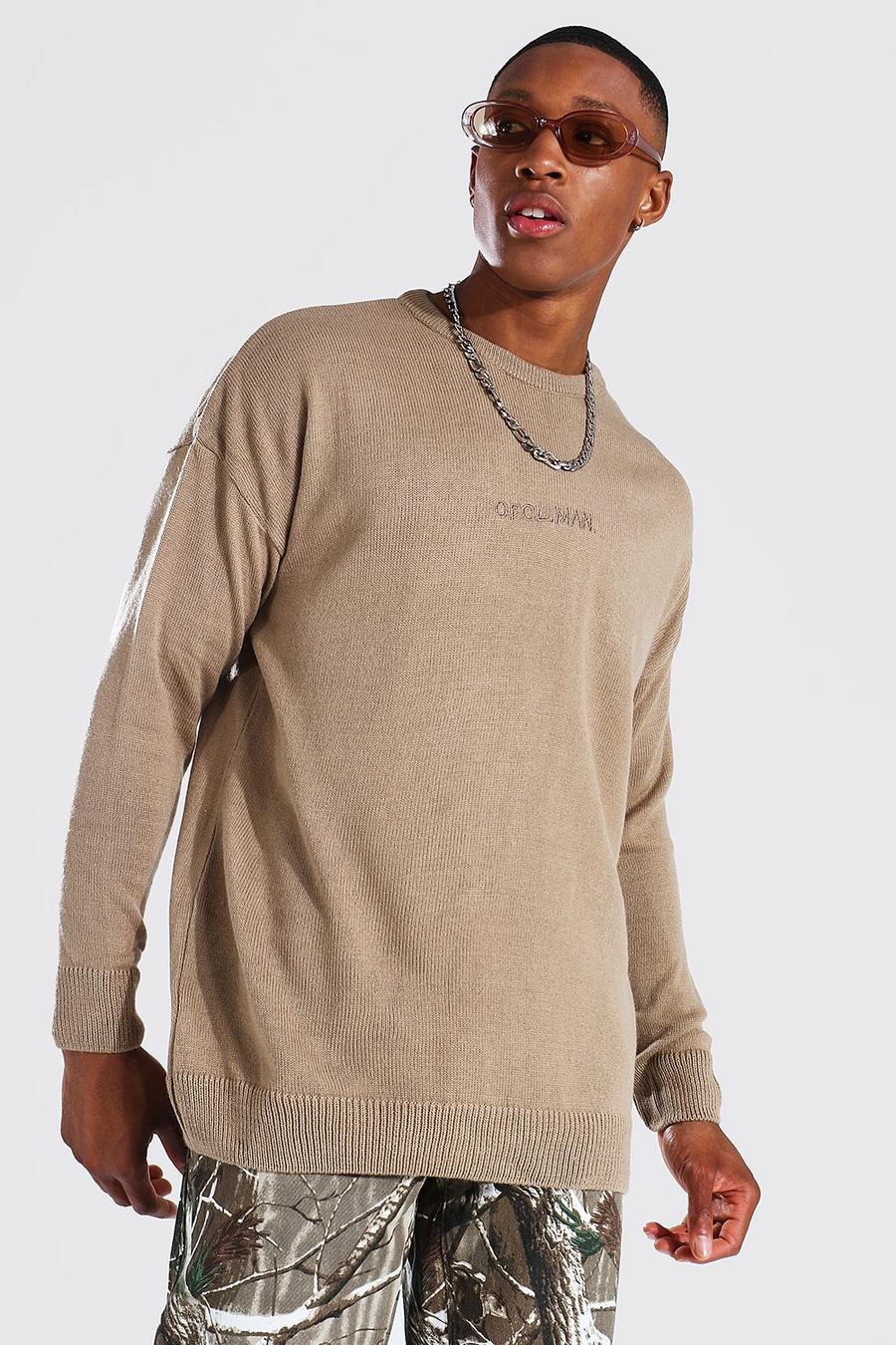 Taupe Oversized Ofcl Man Tonal Embroidered Jumper image number 1