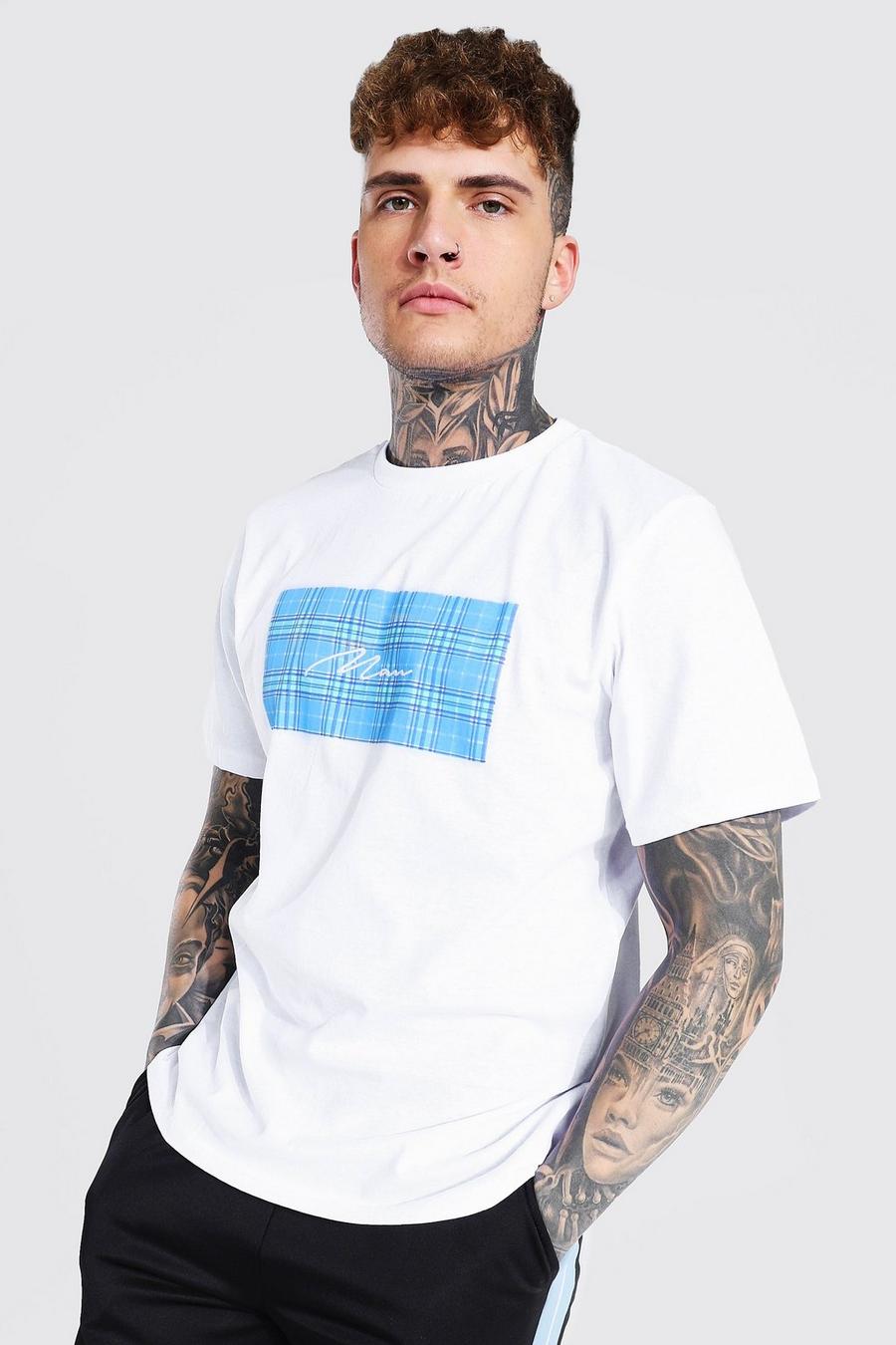 T-shirt con riquadro a quadri con firma MAN, Bianco image number 1
