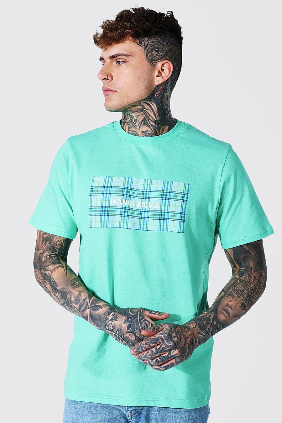 T-shirt con riquadro a quadri Official MAN, Verde image number 1