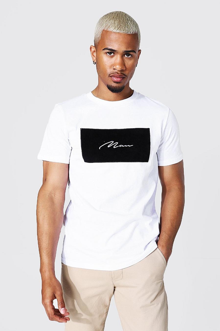 T-shirt slim à encadré velours - MAN, White image number 1