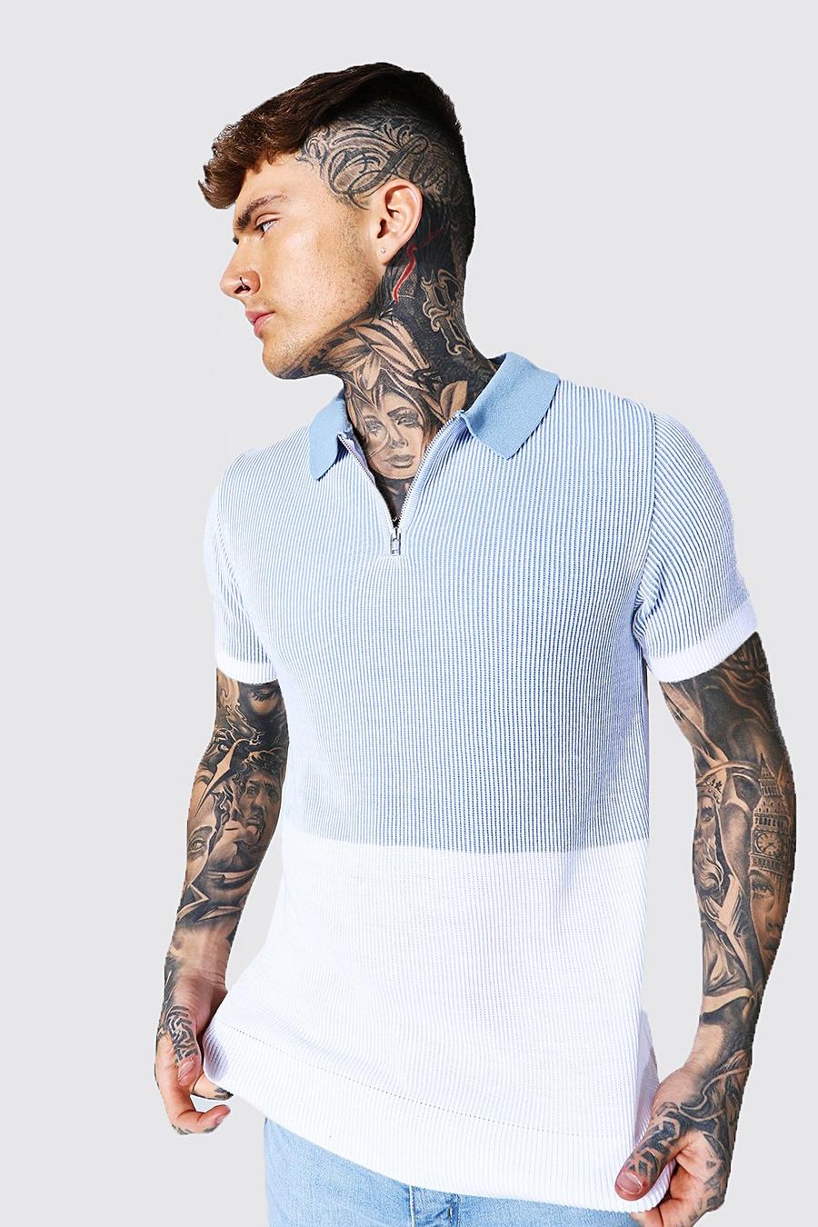 Dusty blue Spliced Knitted Polo image number 1