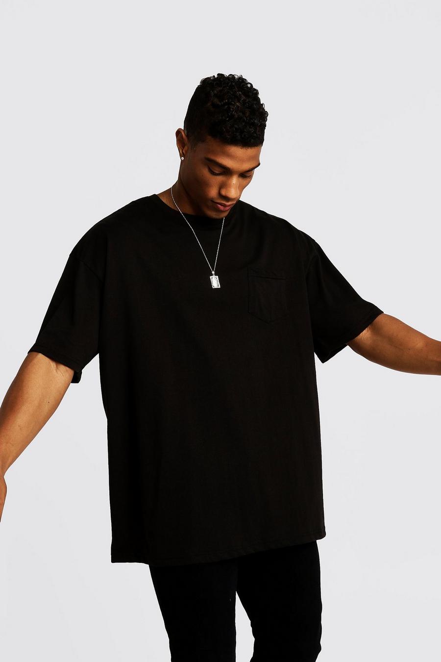 Camiseta ancha básica con bolsillo, Negro image number 1