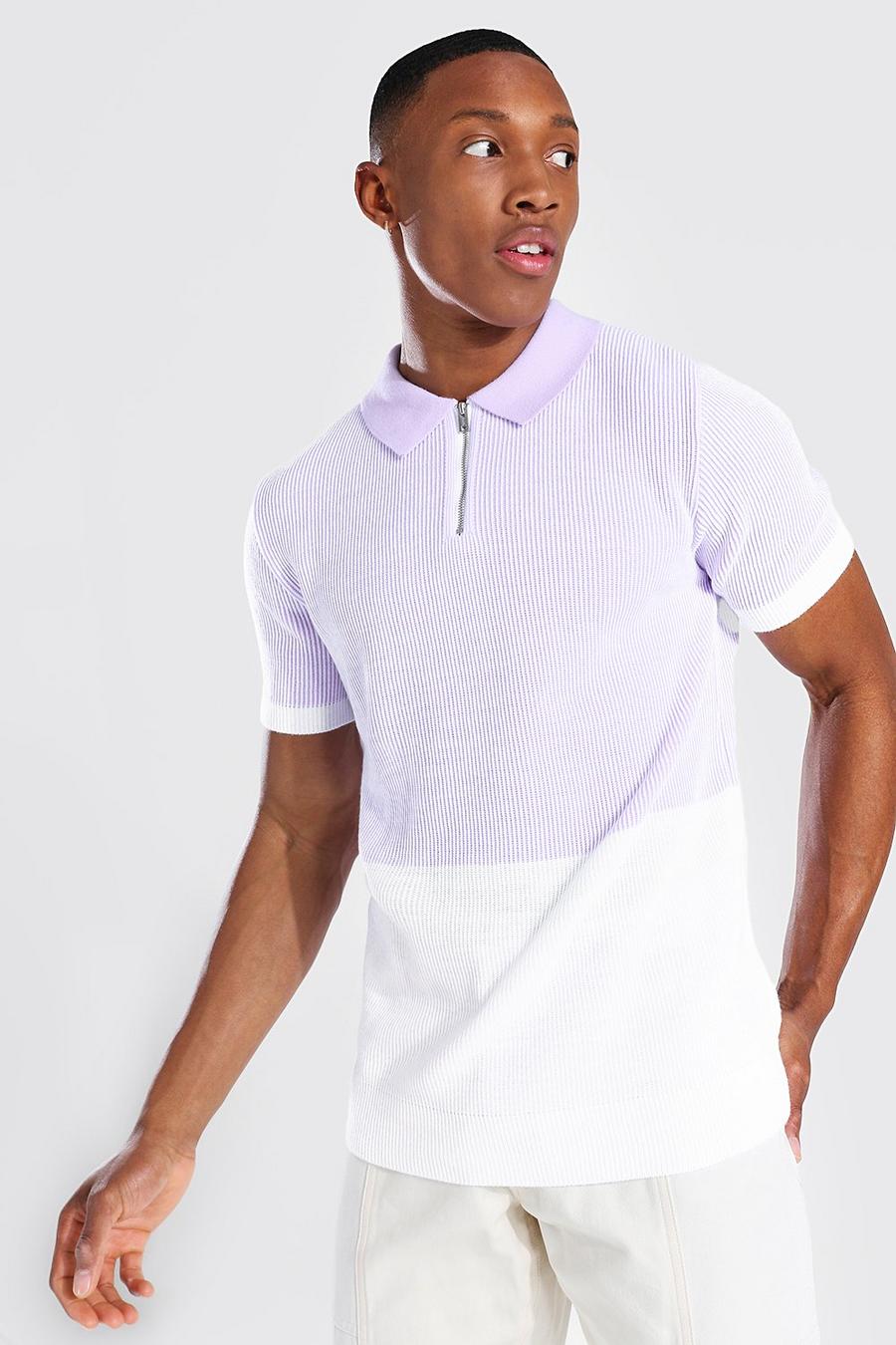 Lilac Spliced Knitted Polo image number 1