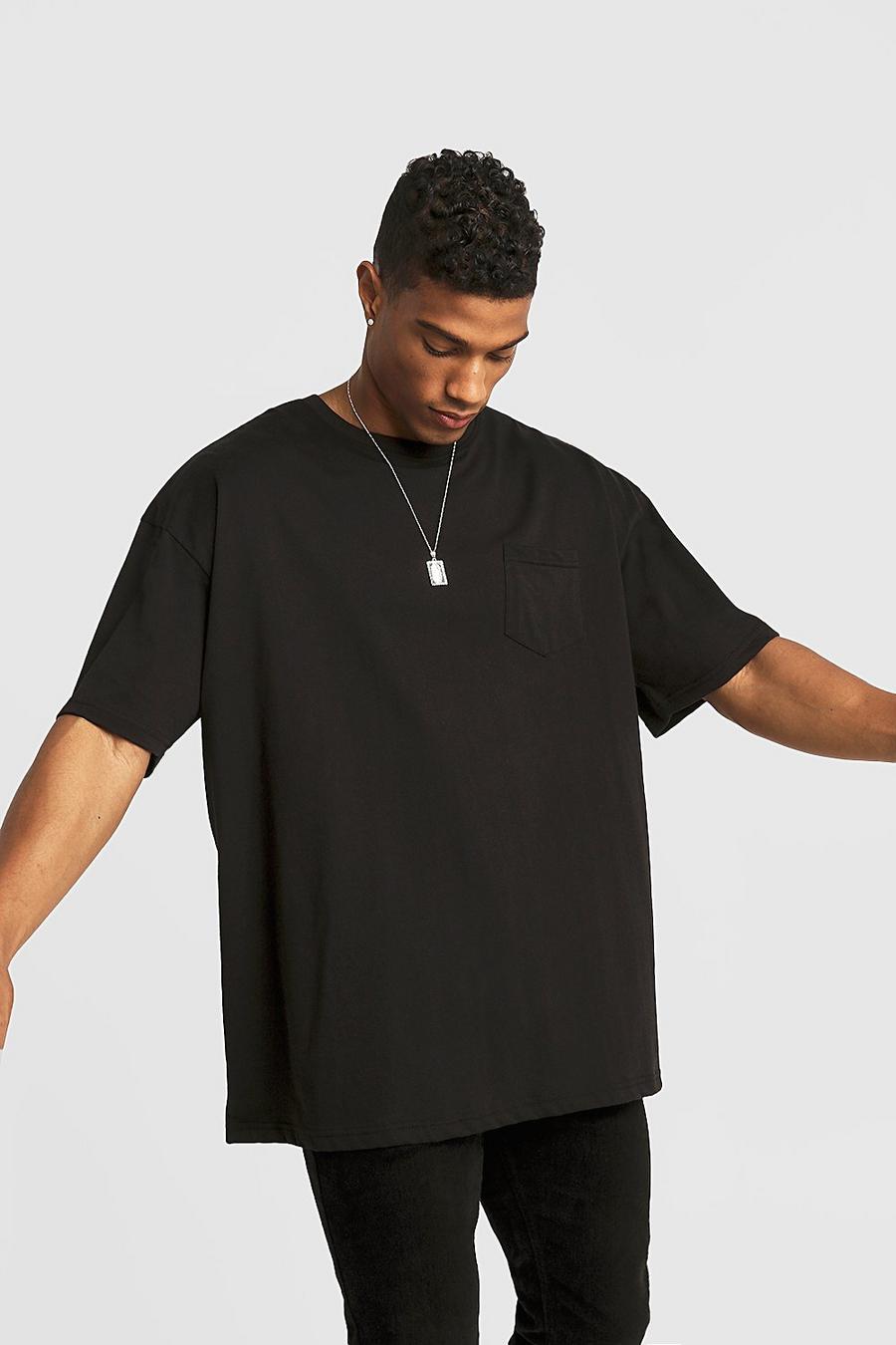 Black Basic Oversized T-Shirt Met Opgerolde Mouwen image number 1