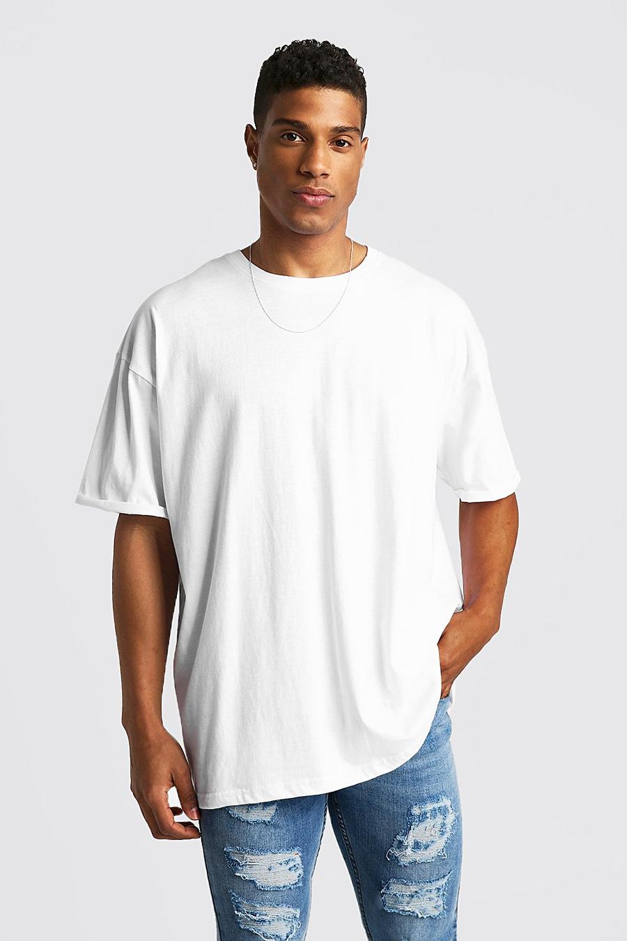 Basic Oversized T-Shirt mit aufgerollten Ärmeln, Weiß image number 1