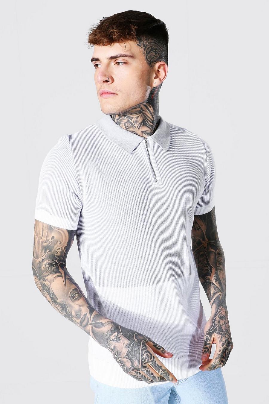 Grey Spliced Knitted Polo image number 1