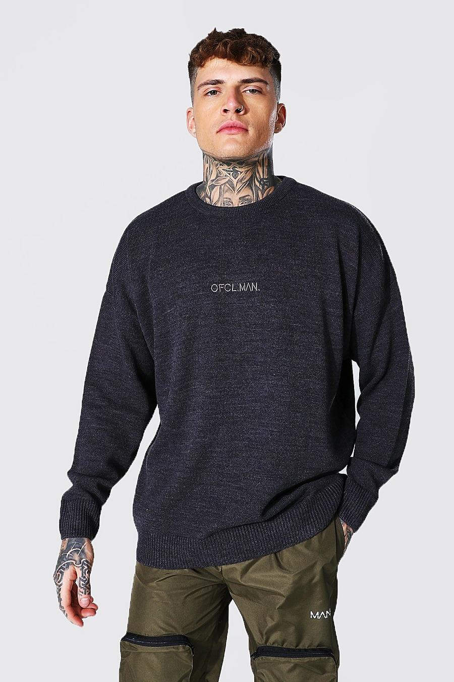 Charcoal Oversized Ofcl Man Tonal Embroidered Jumper image number 1