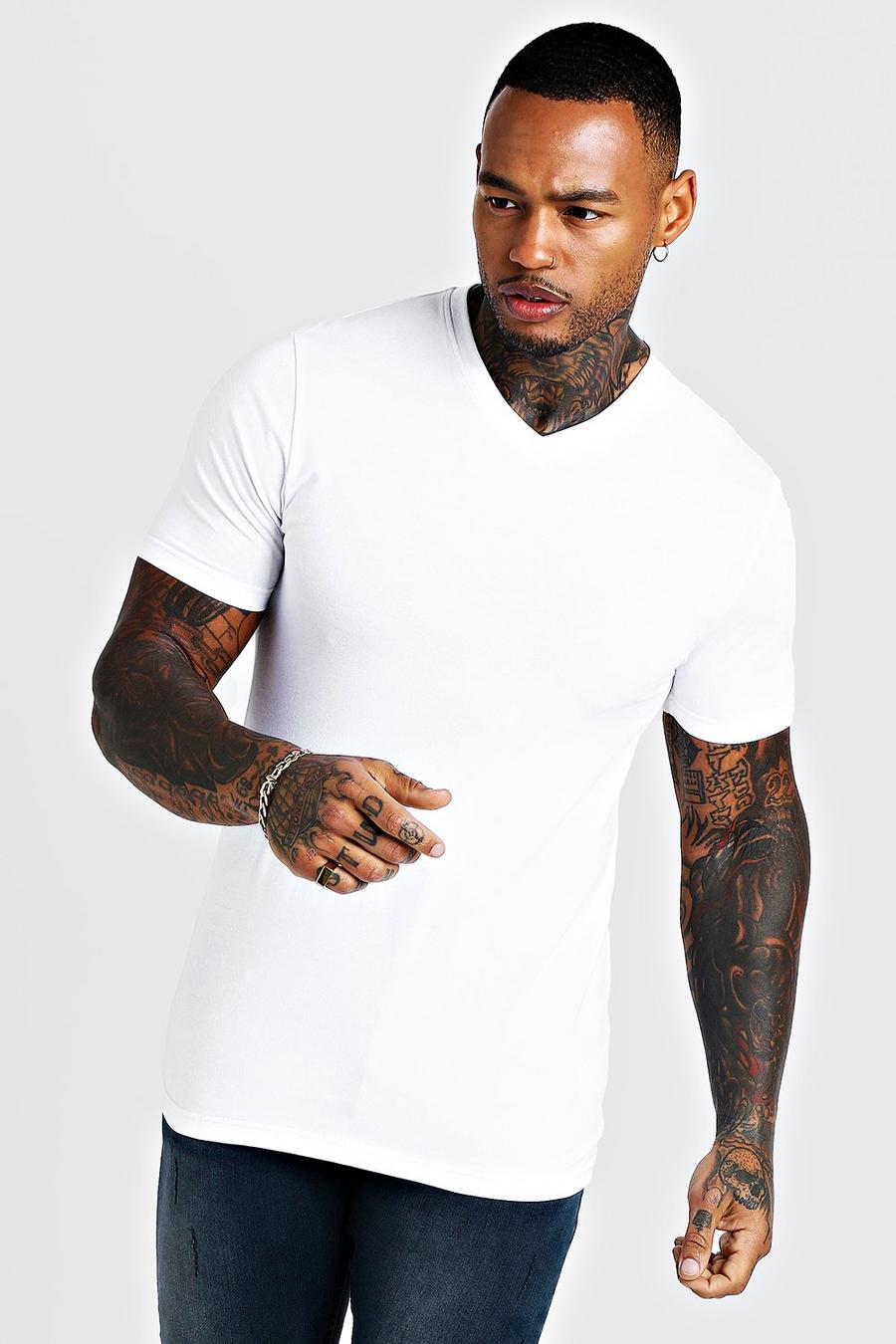 White Basic Muscle Fit V Neck T-Shirt image number 1