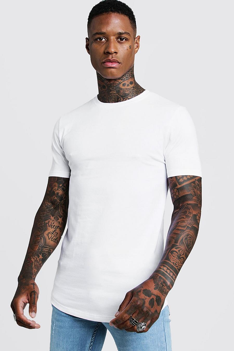 T-shirt basic sagomata lunga con orlo curvo, Bianco image number 1