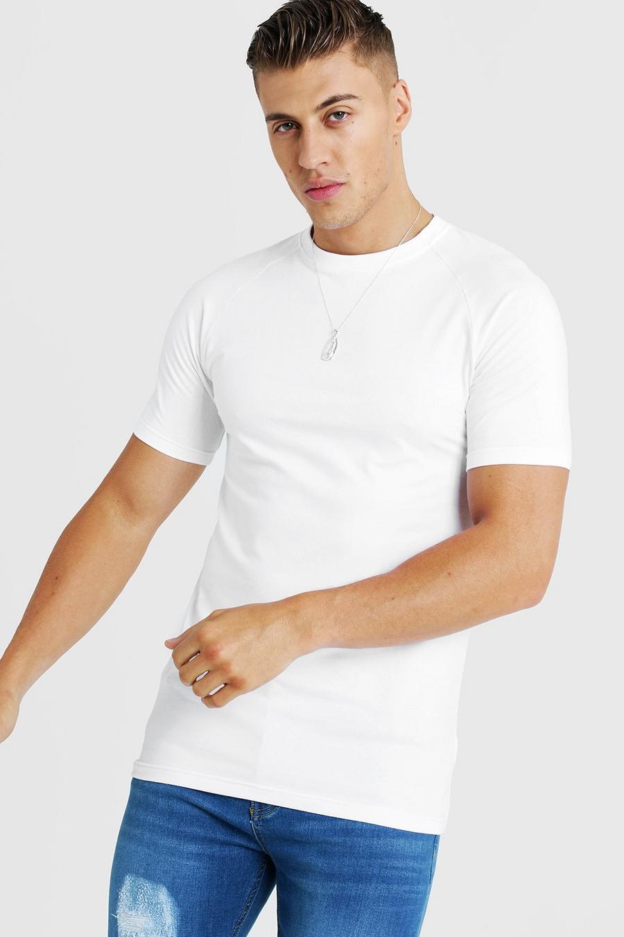 Basic Muscle-Fit Longline T-Shirt mit Raglanärmeln, Weiß image number 1