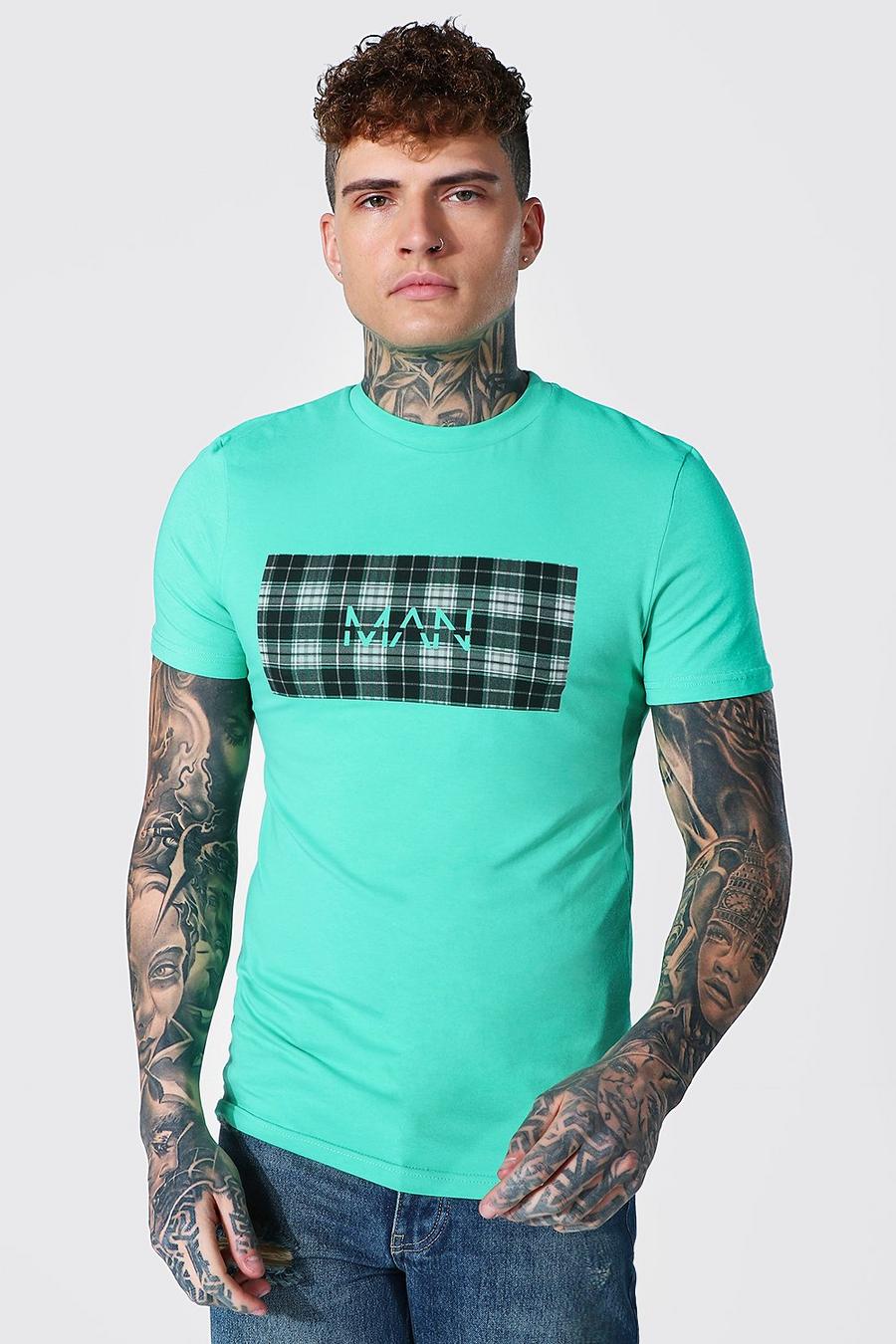 T-shirt sagomata con stampa Original MAN a quadri in un riquadro, Verde image number 1
