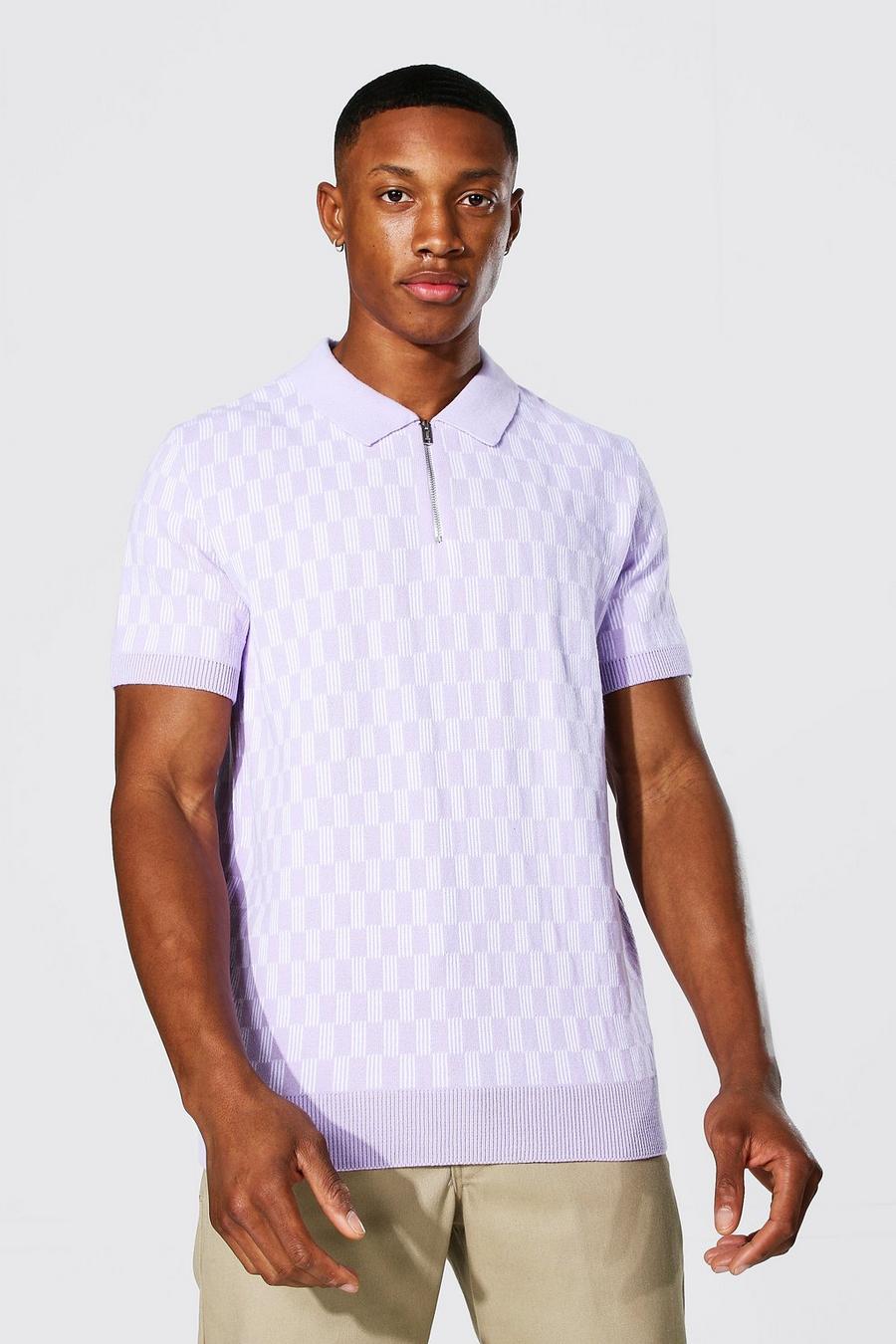 Lilac Checkerboard Knitted Polo image number 1