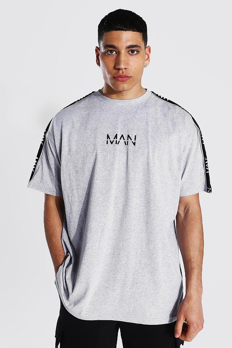Grey marl Oversized Original Man T-Shirt Met Gestreepte Mouwen image number 1