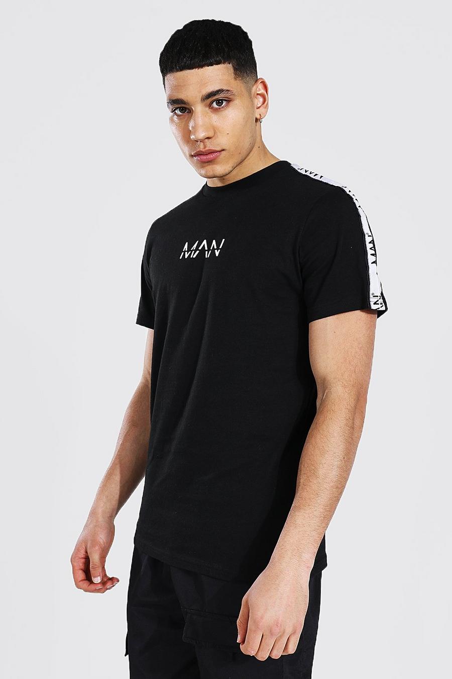 T-shirt slim à manches avec bande - MAN, Black image number 1