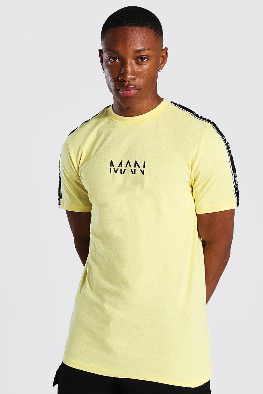 Yellow Original Man Slim Fit T-Shirt Met Gestreepte Mouwen image number 1