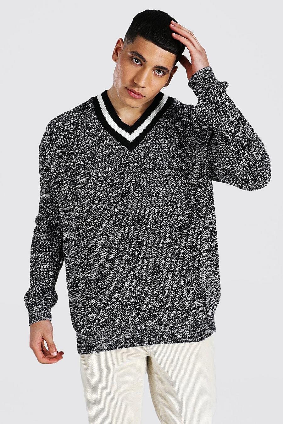 Gerippter Boyfriend Pullover Übergröße in Kontrastfarben, Grau image number 1