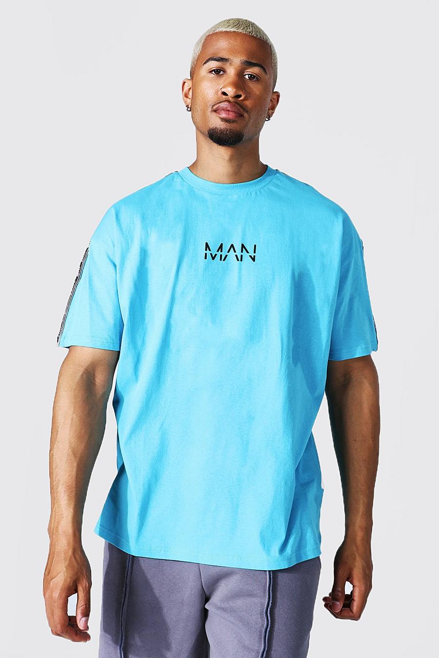 Blue Oversized Gestreept Original Man T-Shirt image number 1