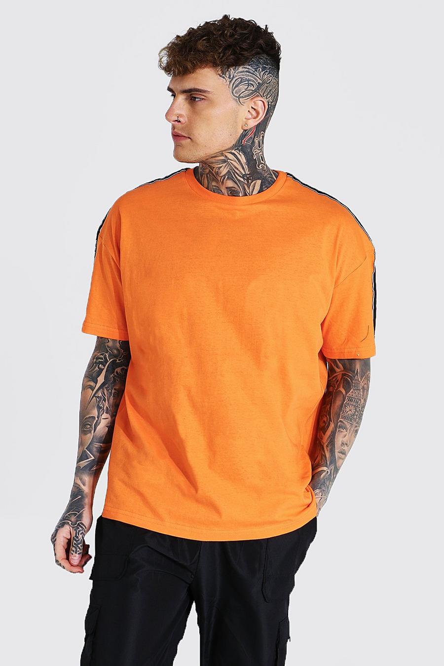 Orange Oversized Worldwide T-Shirt Met Gestreepte Mouwen image number 1