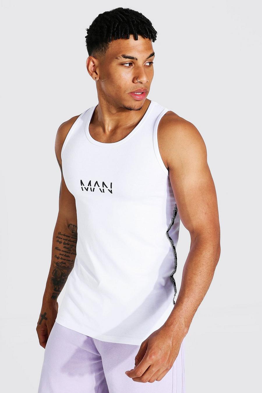 White Muscle Fit Original Man Tape Tank Top image number 1