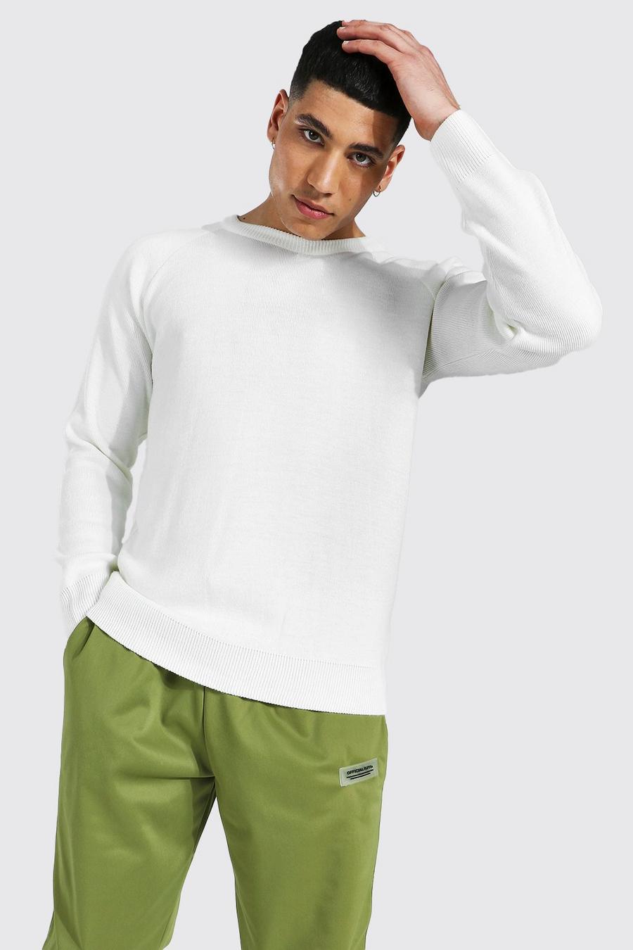 Ecru Mixed Knit Crew Neck Sweater image number 1
