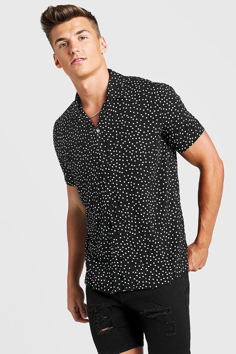 Black Polka Dot Short Sleeve Revere Shirt image number 1