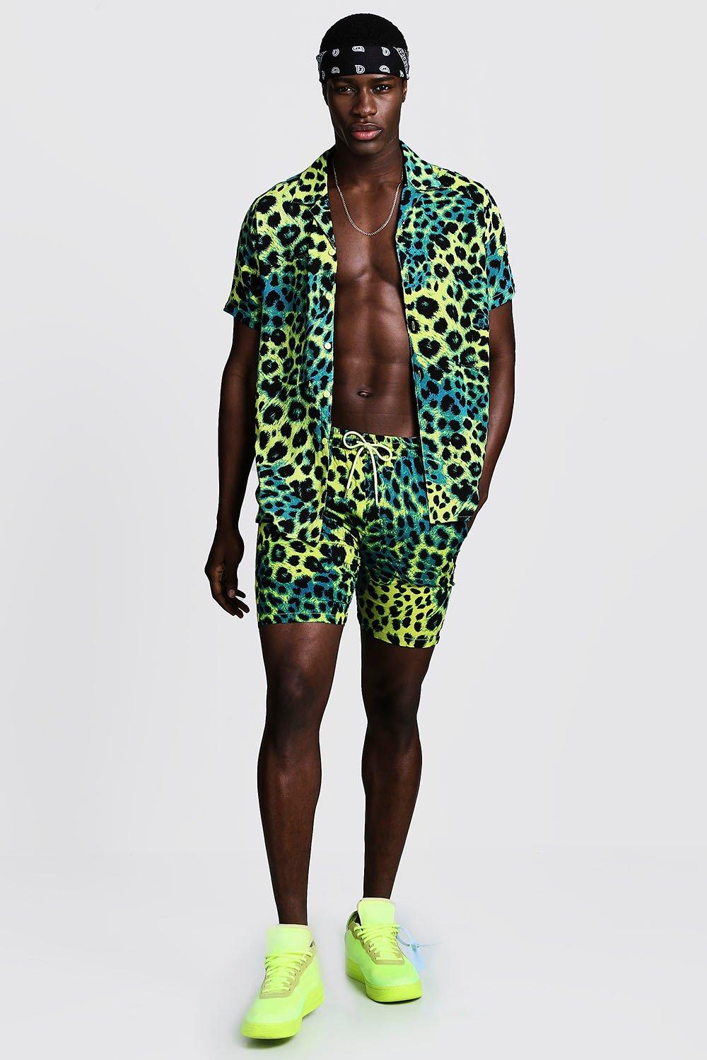 mens leopard print board shorts