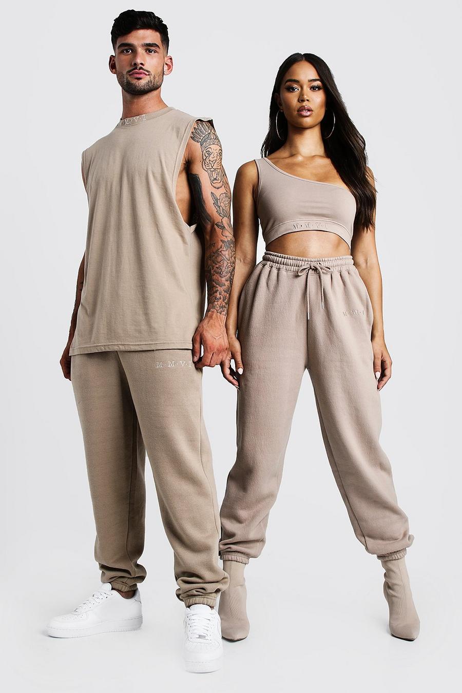 Taupe Enaxlad crop top och joggers image number 1