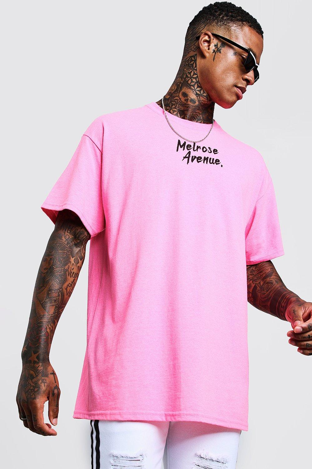 Oversized Neon Pink Melrose Avenue T Shirt Boohoo