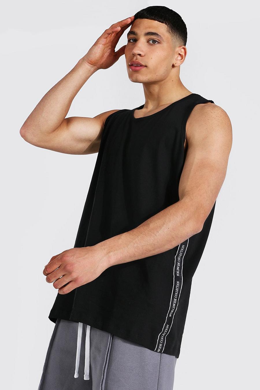 Camiseta ancha de tirantes con espalda de nadador y cinta Worldwide, Negro image number 1