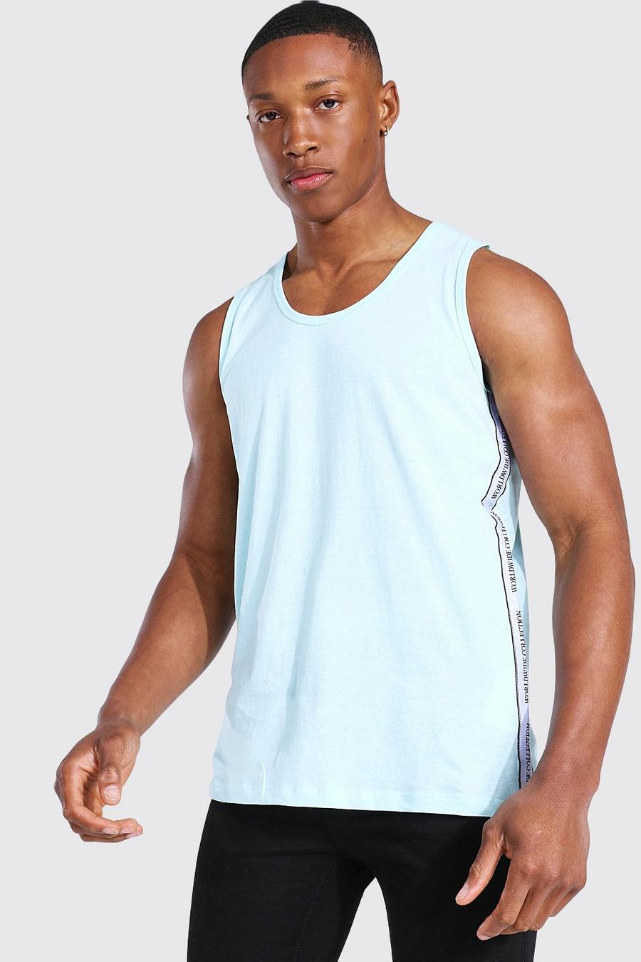 Camiseta de tirantes con espalda de nadador y cinta Worldwide, Azul image number 1