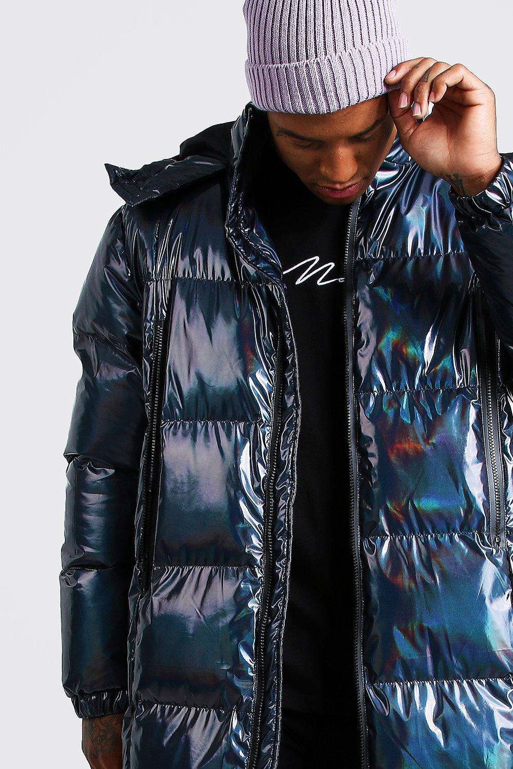 Holographic puffer store jacket mens