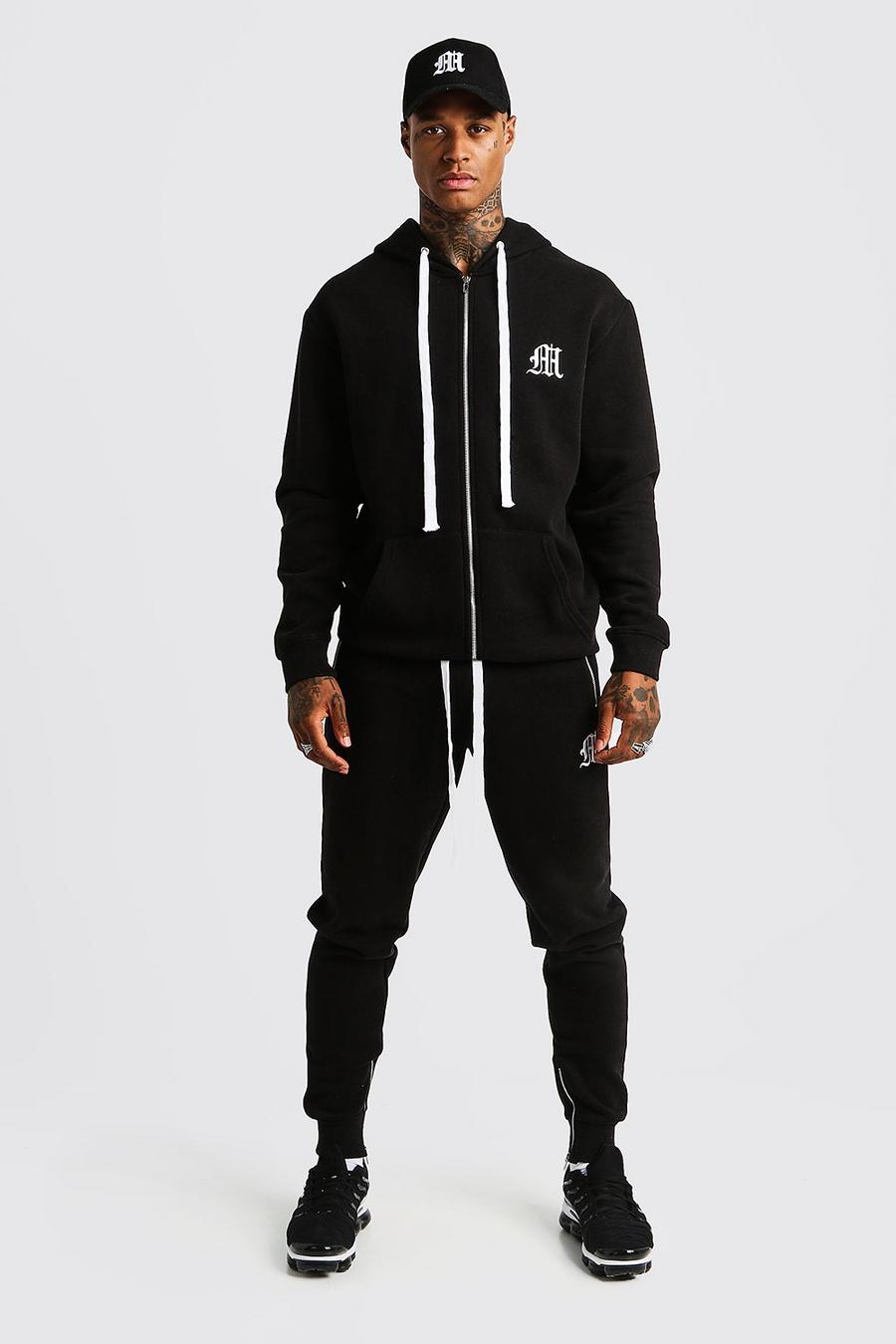 Black MAN Aesthetic Skinny Joggers With Zips image number 1