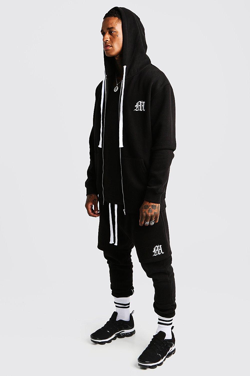 Mens longline zip clearance hoodie