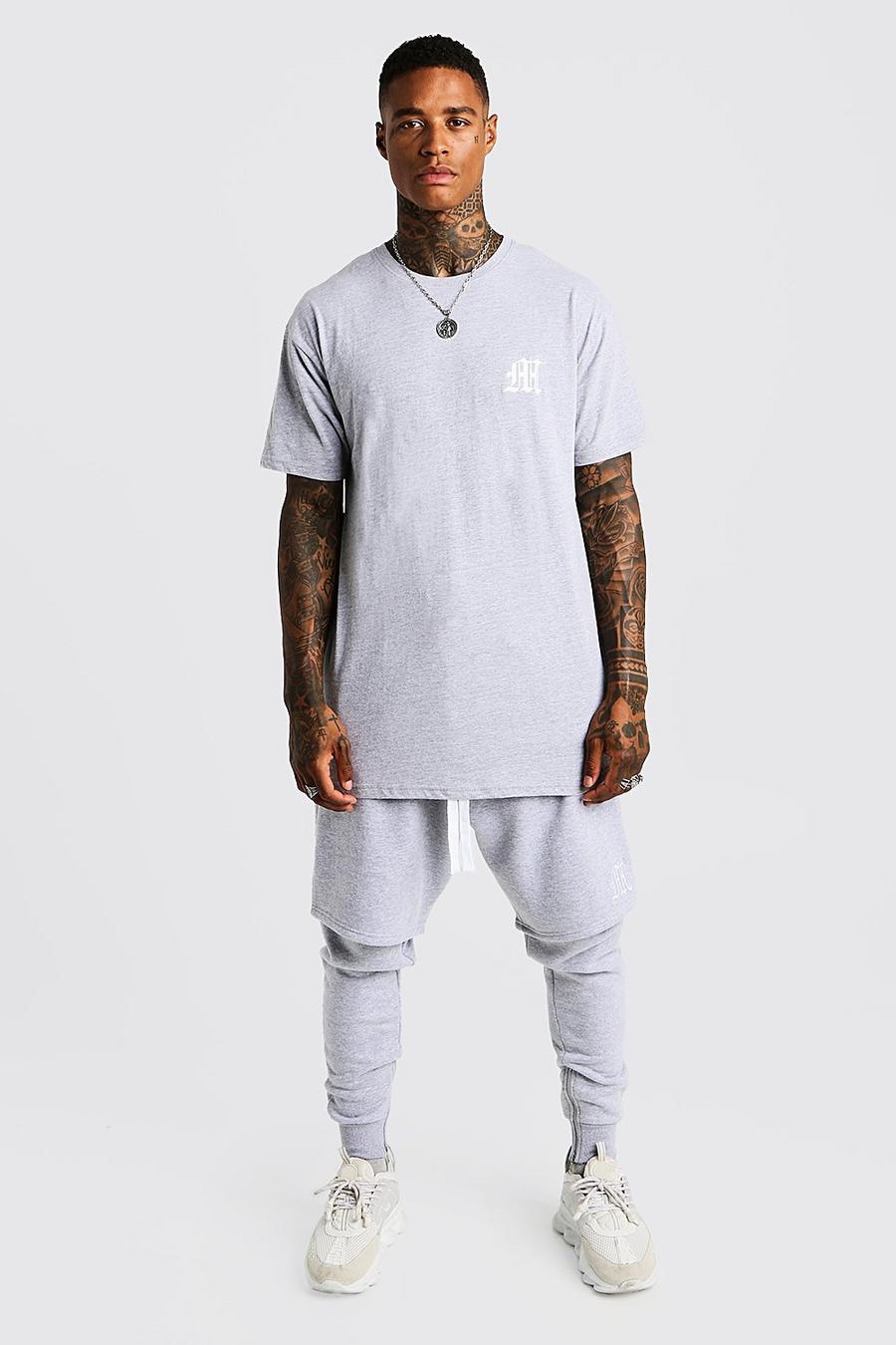 Grey MAN Aesthetics T-shirt i lång modell med låg axelsöm image number 1